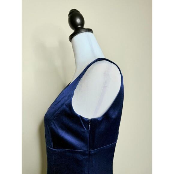 Armani Collezioni Italy VTG Blue Wool Sleeveless Sheath Midi Dress Sz 4 Sm Satin - Picture 7 of 9